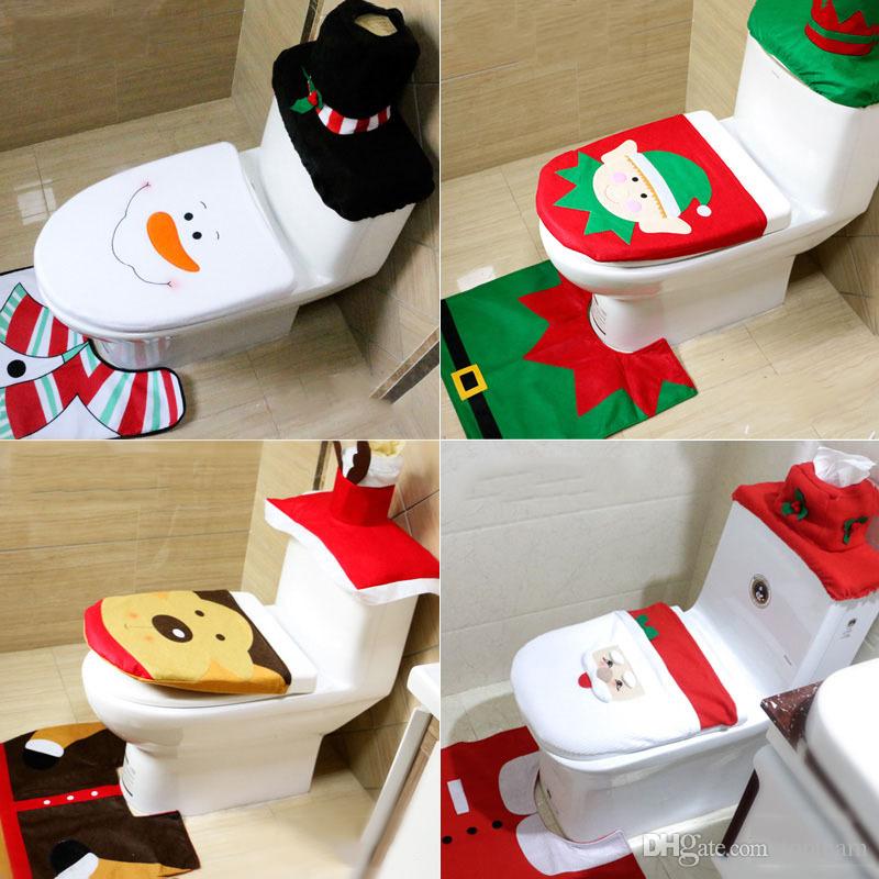 4 Styles Santa Snowman Toilet Seat Cover Toilet Clothes Christmas Decorations Bath Mat Holder Closestool 3pcs Set