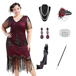 The Great Gatsby Roaring 20s 1920s Cocktail Dress Vintage Dress Flapper Dress Cocktail Dress Accesories Set Women's Sequins Tassel Fringe Costume Vintage Cosplay Party / Evening Prom Dress Masquerade Lightinthebox