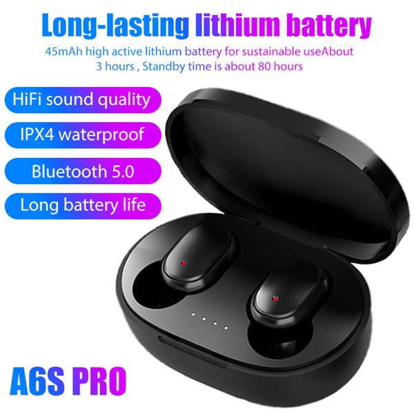 A6S Pro TWS Bluetooth 5.0 Headsets Wireless Earbuds Noise Cancelling With Mic Mini In-Ear Earphone For Xiaomi Redmi iPhone