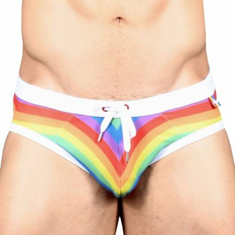 Andrew Christian Pride Stripe Swim Briefs - Rainbow S