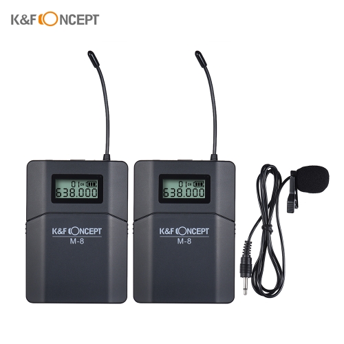 K&F CONCEPT M-8 UHF Wireless Lavalier Lapel Microphone System with Transmitter Receiver