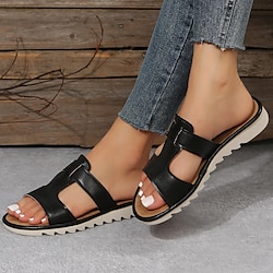 Women's Sandals Flat Sandals Gladiator Sandals Roman Sandals Outdoor Slippers Outdoor Daily Summer Rhinestone Flat Heel Wedge Heel Open Toe Casual Minimalism Faux Leather Solid Color Black White Lightinthebox