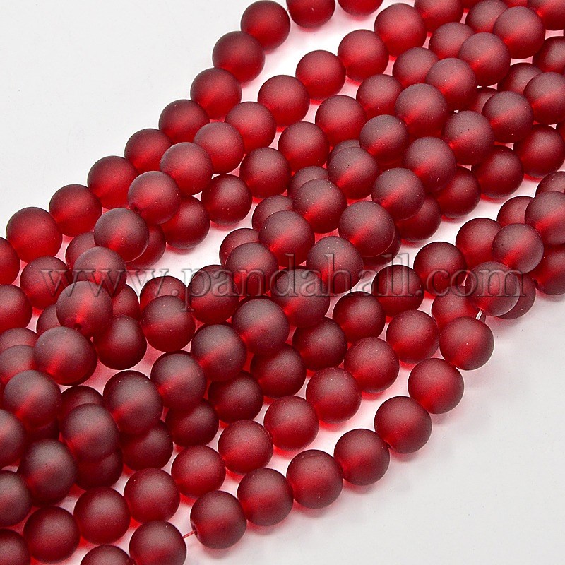 Transparent Glass Bead Strands, Frosted, Round, DarkRed, 6mm, Hole: 1.3~1.6mm; about 140pcs/strand, 31.4