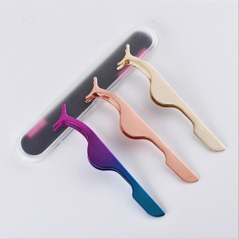 Hot Makeup Tools Stainless Steel False Eyelash Tweezers Applicator Clip to Put Eyelashes on with Retail Package