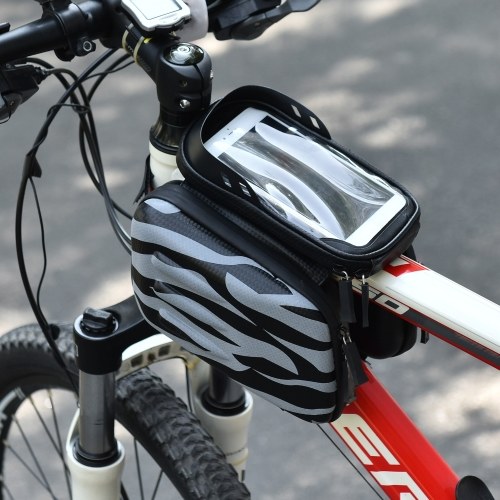 Sac de guidon de vélo à écran tactile Cadre avant étanche Tube supérieur Pochette de vélo Double sacoche Sac de rangement avant de grande capacité pour cyclisme