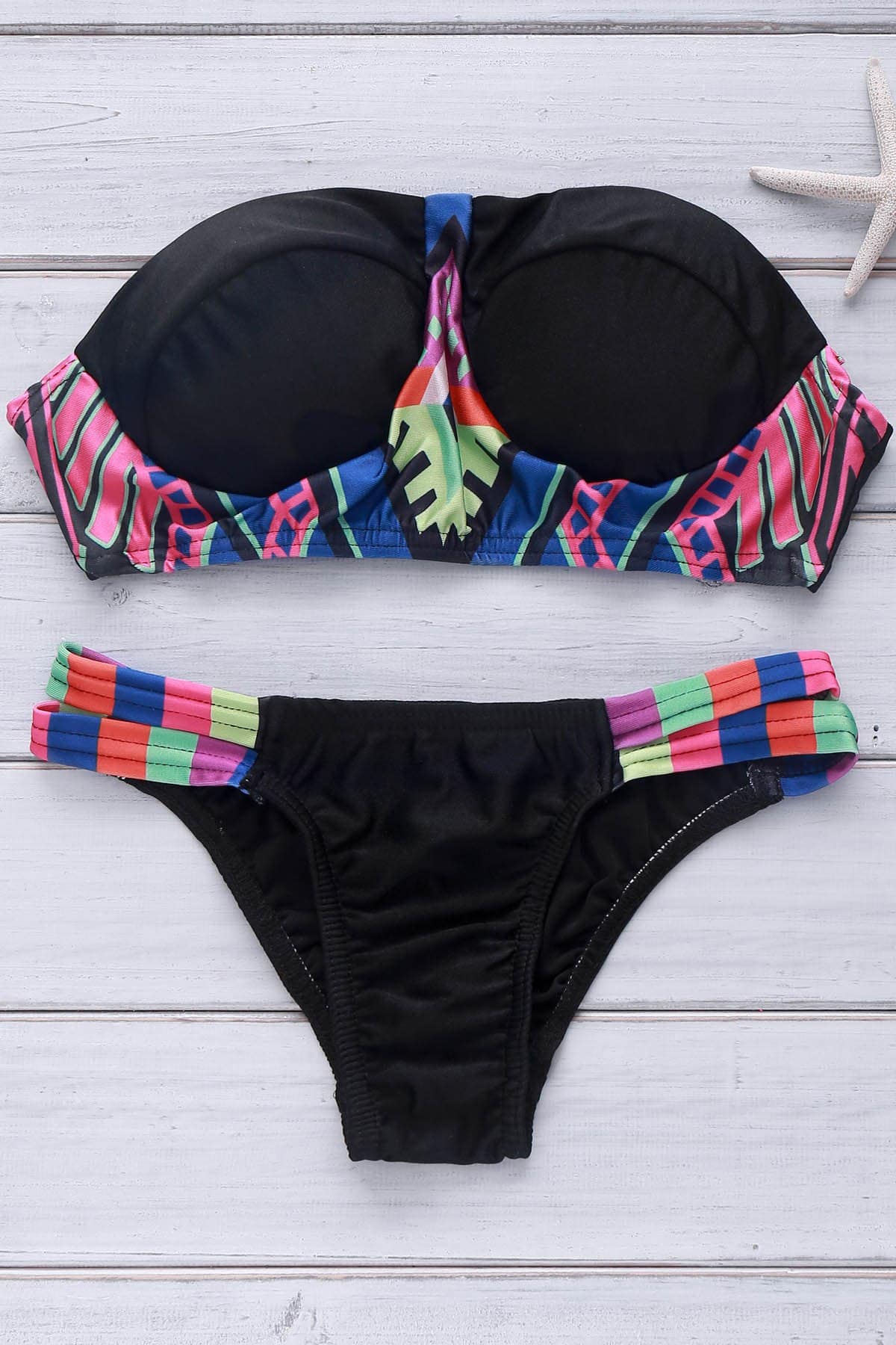 Retro Style Ethnic Print Strapless Bikini Set For Women