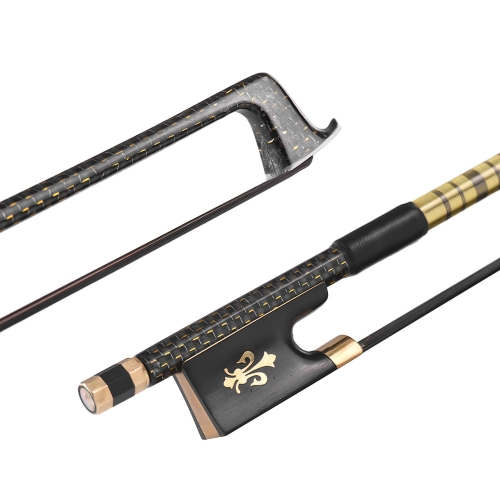 ammoon 4/4 Violin Fiddle Bow Well Balanced Golden Braided Carbon Fiber Round Stick Ebony Frog AAA Mongolia Black Horsehair