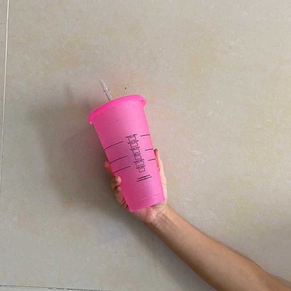 24OZ/710ml Starbucks Sequins Plastic Tumbler Reusable Clear Drinking Flat Bottom Cup Pillar Shape Lid Straw Mug Bardian 4486 Q2HX84HX84RIR9RIR9RIR9RIR9