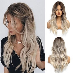Long Wavy Ombre Brown to Blonde Wigs for Women Synthetic Hair Heat Resistant Ombre Wig for Daily Party Cosplay Use-24Inches Lightinthebox