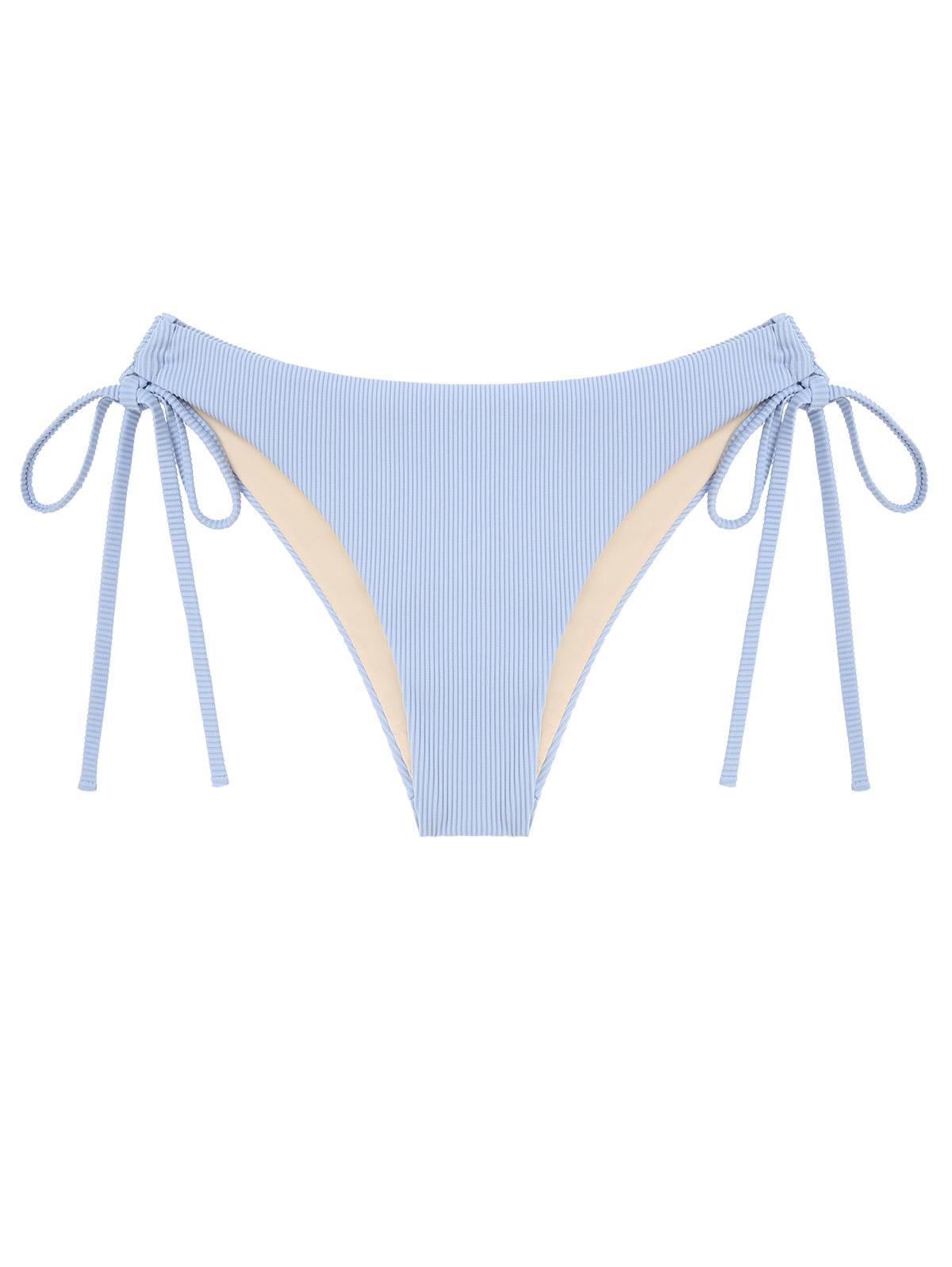 ZAFUL Cinched Textured Bikini Bottom L Light blue