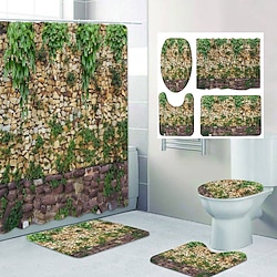 Floral Pattern 4Pcs Shower Curtain Set with Rug Toilet Lid Cover Sets with Non-Slip Rug Bath Mat for Bathroom Waterproof Polyester Shower Curtain with 12 HooksBathroom Decoration Lightinthebox