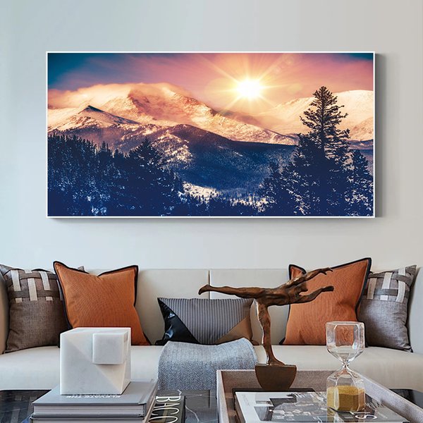 The First Rays of The Morning Sun on The Mountain Landscape Canvas Print Posters and Prints Canvas Painting Home Decoration