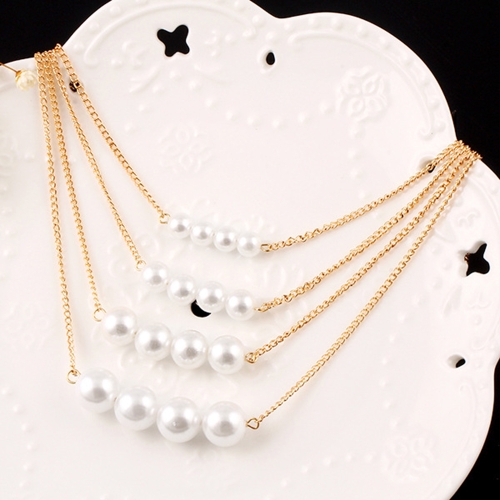 Fashion Multi-layered Pearl Necklace Clavicle Chain Sweater Chain Women Temperament Jewelry