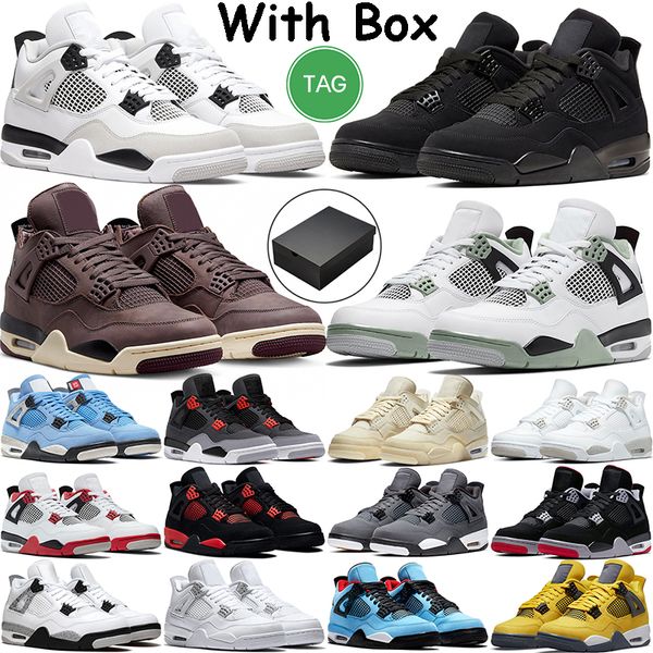 with box basketball shoes men women 4 4s retro Military Black cat Seafoam sail university blue thunder infrared jumpman cactus jack bred cool grey sports trainer