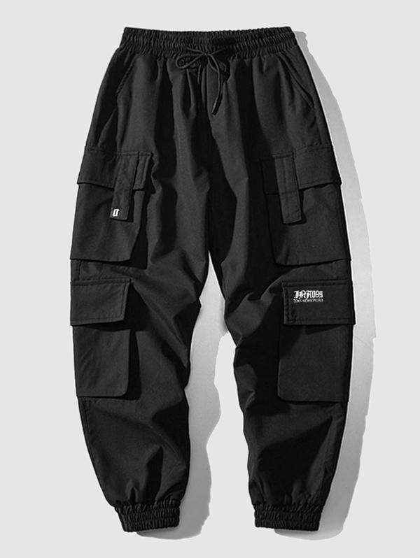 ZAFUL Men's Multi Flap Pockets Drawstring Cargo Jogger Techwear Pants M Black