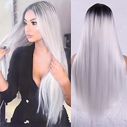 Gray Wigs for Women Synthetic Wig Natural Straight Middle Part Wig Long Synthetic Hair Women's Cosplay Middle Part Party Black White 26 Inch Christmas Party Wigs Lightinthebox