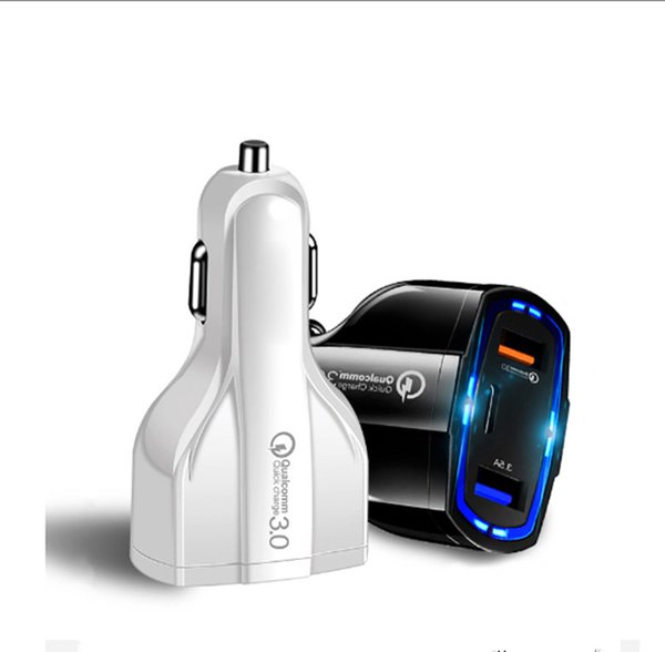 3-Port Car Charger 3.5A USB QC3.0 Type-C Fast Charging for iPhone Xiaomi Samsung Mini Quick Chargers Vehicle Adapter without Package