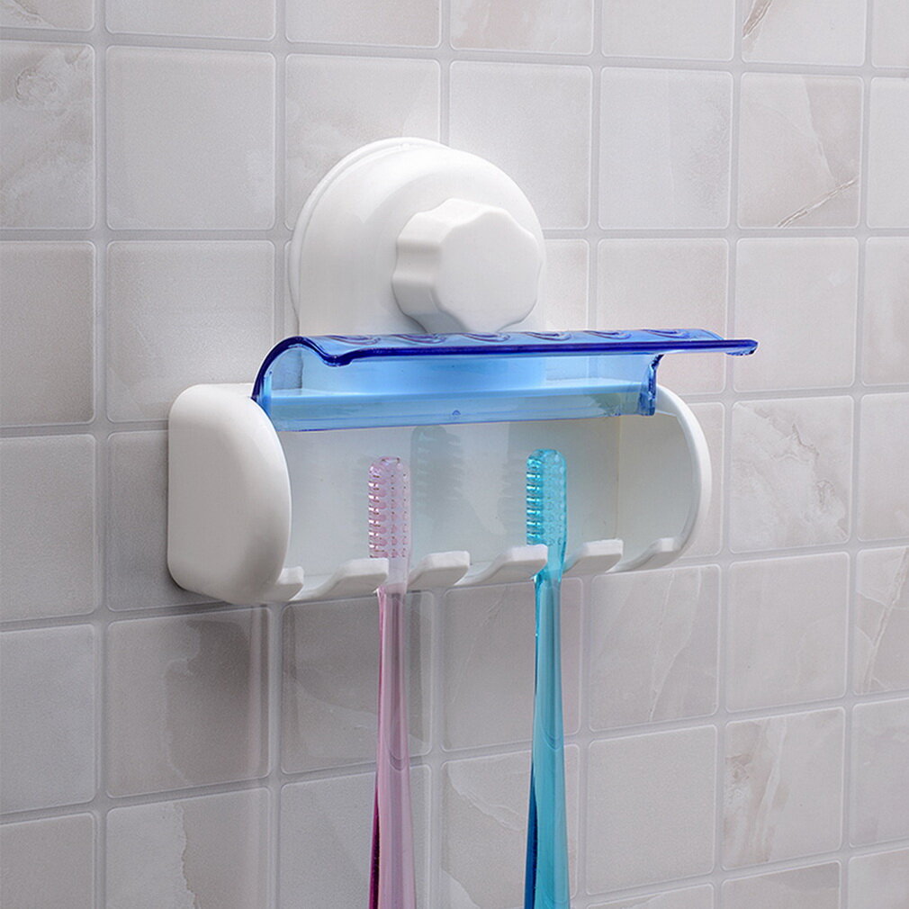 Honana Plastic Dust-proof Toothbrush Holder Bathroom Kitchen Family Toothbrush Suction Cups Holder Wall Stand Hook 5 Rac