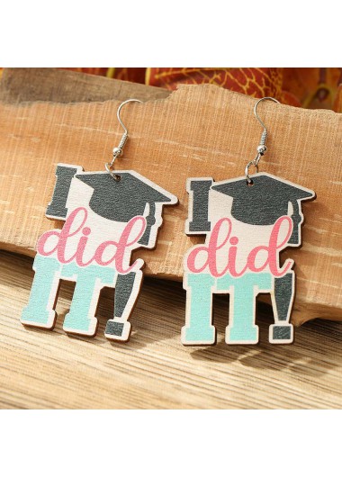 Letter Print Wooden Multi Color Earrings