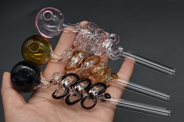 Newest Colorful spiral glass oil burner pipe double helix glass oil tube pipe glass smoke oil rig water pipe for smoking free shipping