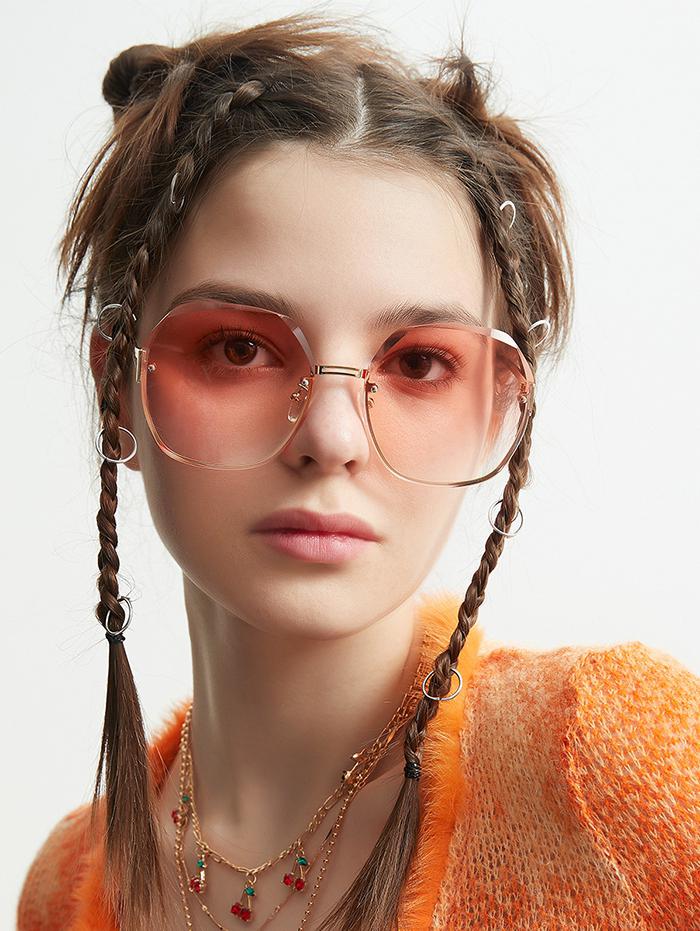 Fashion Women Ombre Color Lens Half-frame Metal Sunglasses