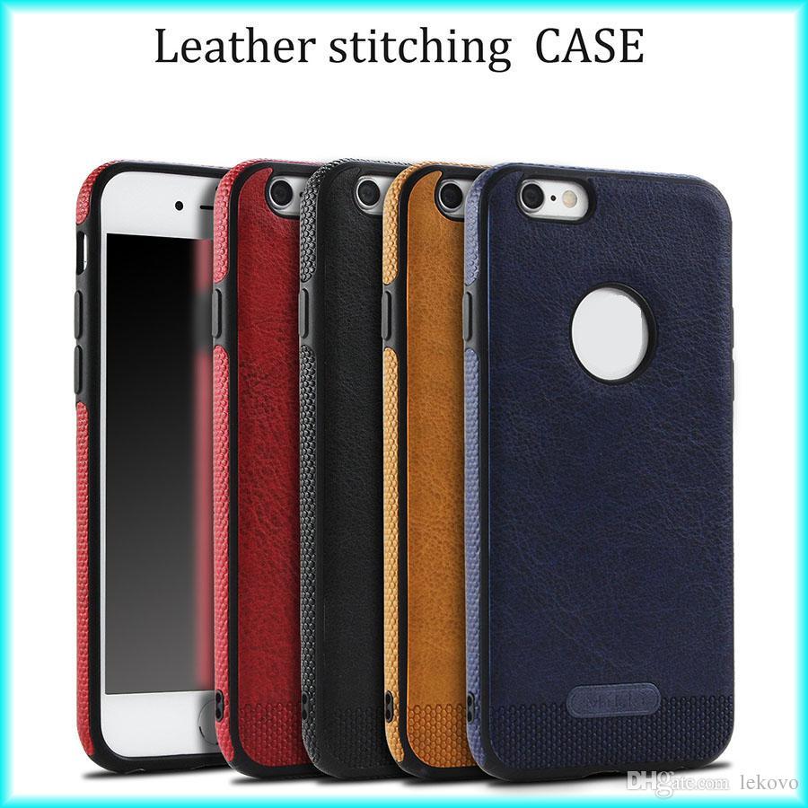 For iPhone X 7 / 6s For Samsung S8/S7/S6 New Business Leather Pattern Stitching Phone Case TPU Shell Full Protection Anti-drop Case