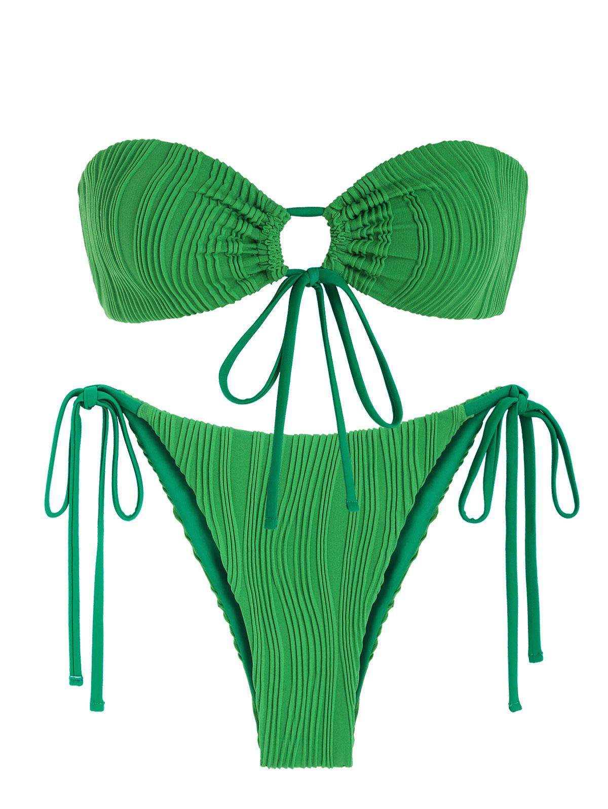 ZAFUL Bikini Bandeau de Tie-dye con Textura S Verde claro