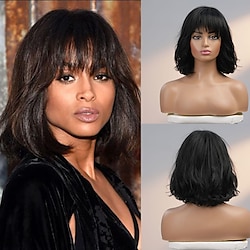 Human Hair Wig Short Straight With Bangs Black Soft Party Women Capless Brazilian Hair Women's Natural Black #1B 14 inch Party / Evening Daily Daily Wear Lightinthebox