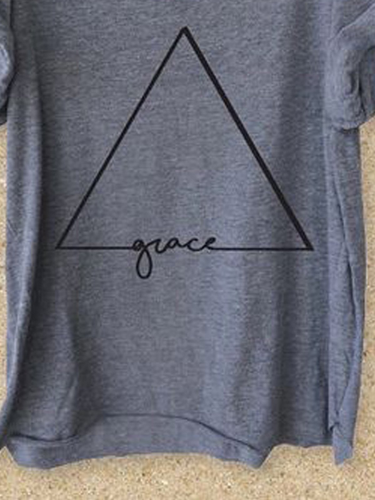 Gray Tc Crew Neck Casual Geometric T-Shirts - Noracora