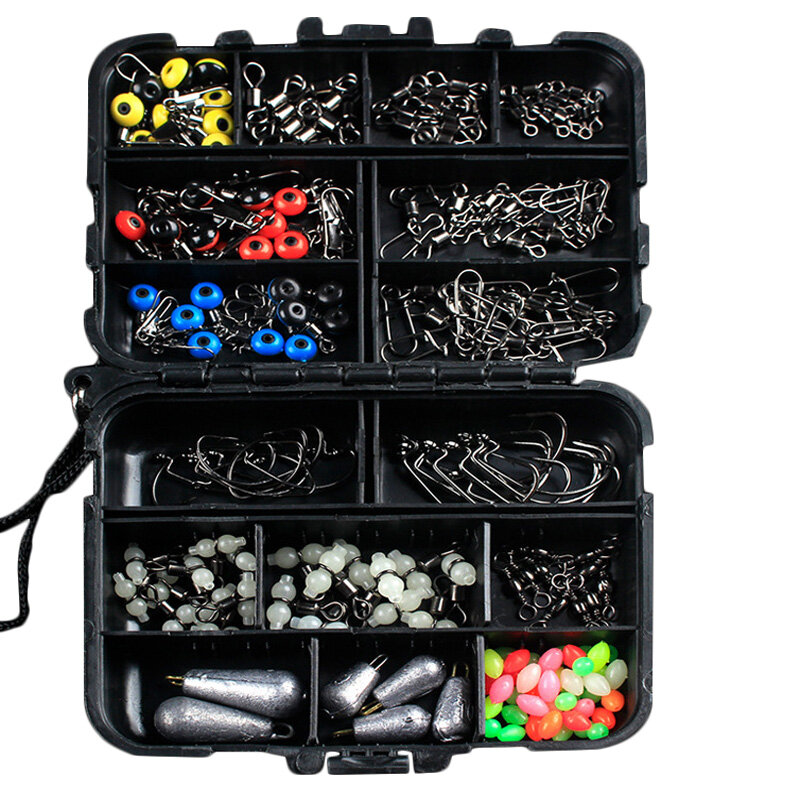 ZANLURE 177pcs Fishing Accessories Kits Hooks Swivels Sinker Stoppers Sequins With Fishing Box