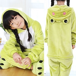 Kid's Kigurumi Pajamas Frog Bear Monkey Animal Onesie Pajamas Flannelette Cosplay For Boys and Girls Halloween Animal Sleepwear Cartoon Festival / Holiday Costumes Lightinthebox