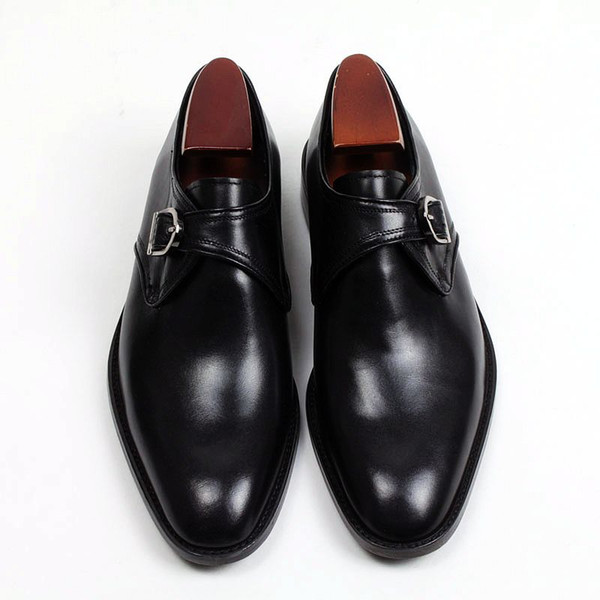 men dress shoes oxford shoes monk shoes custom handmade shoes round toe with single strap genuine calf leather color black hd-n177