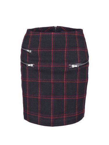 Red Zipper Vintage Checkered Midi Skirt