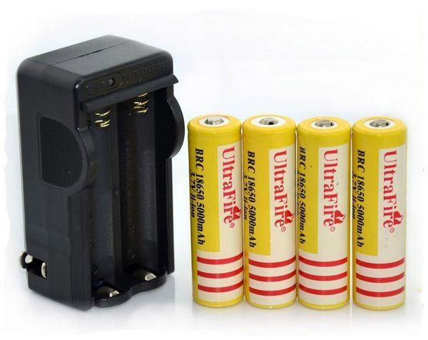 4XUltra Fire 18650 3.7V 5000mAH Lithium Rechargeable Battery Yellow,UltraFire BRC 18650 Li-Ion batteries With charger