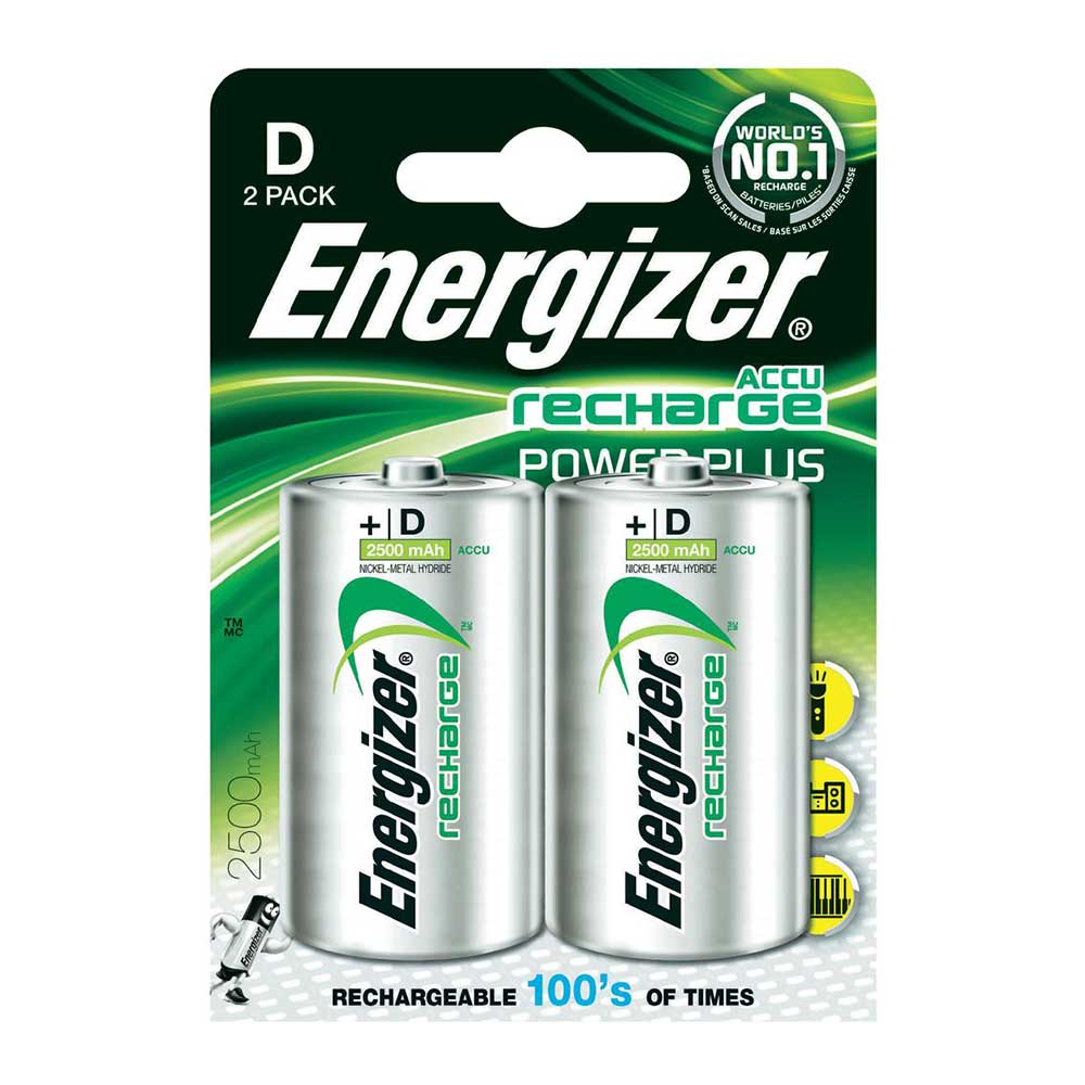 Energizer ACCU LR20 D Cell Rechargeable Batteries NiMH 2500mAh Capacity - 2 Pack