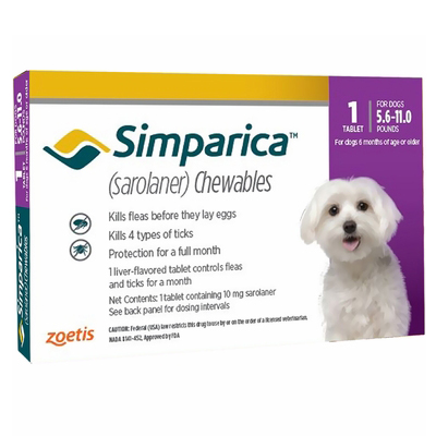 Simparica Chewable Tablet For Dogs 5.6-11 Lbs (Purple) 6 Pack