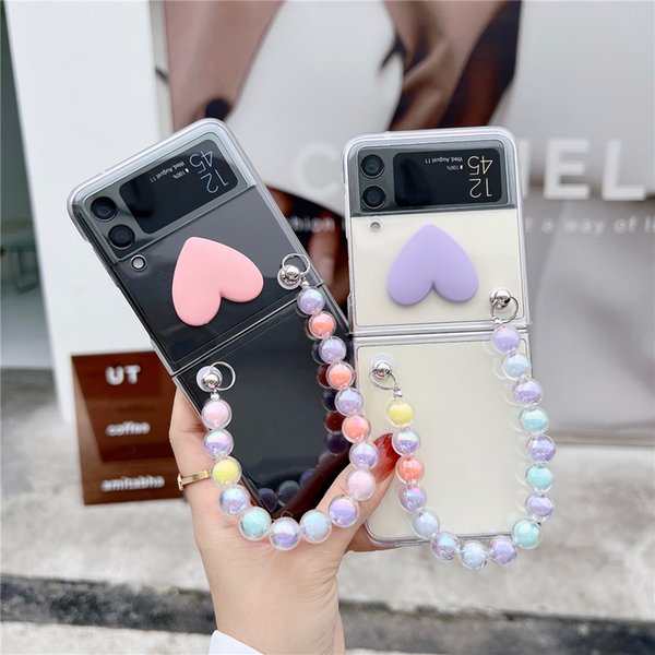Lovebay 3D Love Heart Cases For Samsung Galaxy Z Flip 3 5G Full Protection Hard PC Colorful Bracelet Cover