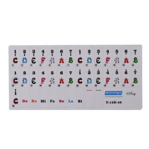49-key Piano Keyboard Colorful Cartoon Music Note Stickers Removable Transparent for Kids Beginners Piano Practice
