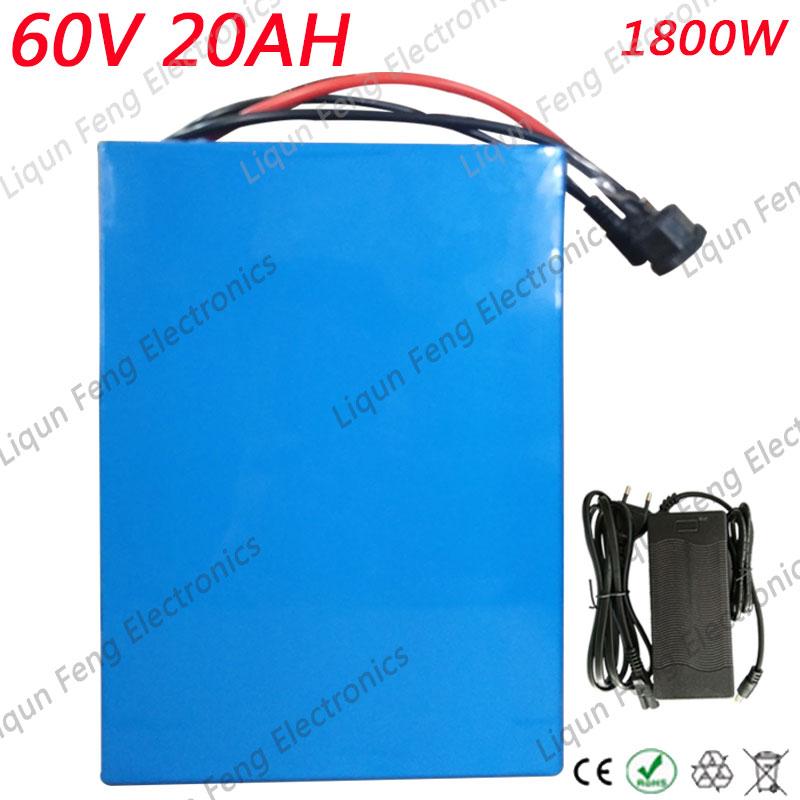 Free Shipping Electric Bike Power Battery 60V 20Ah 1800W Lithium Battery use 18650 26650 cells With CC Charger Built-in 50A BMS