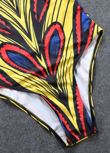 Sexy Women One-Piece Swimsuit Swimwear African Totems Print Monokini Push Up Padded Bikini Bathing Suit Beachwear