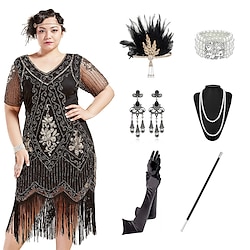 The Great Gatsby Roaring 20s 1920s Cocktail Dress Vintage Dress Flapper Dress Cocktail Dress Accesories Set Women's Sequins Tassel Fringe Costume Vintage Cosplay Party / Evening Prom Dress Masquerade Lightinthebox
