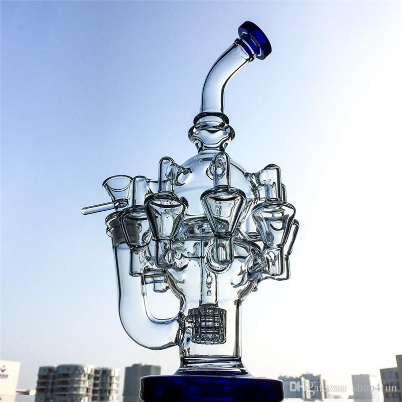 New glass bong matrix perc bongs recycler water pipes with Octopus Arms dab rigs 14mm joint oil rigs OA011