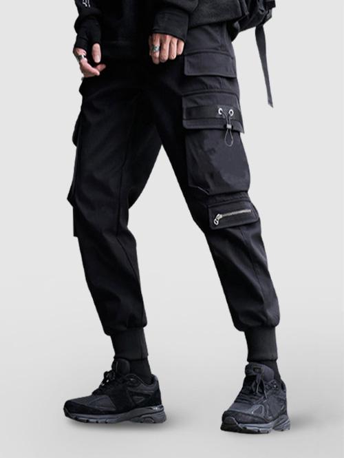 ZAFUL Men's Zipper and Multi-pockets Design Jogger Cargo Pants L Black