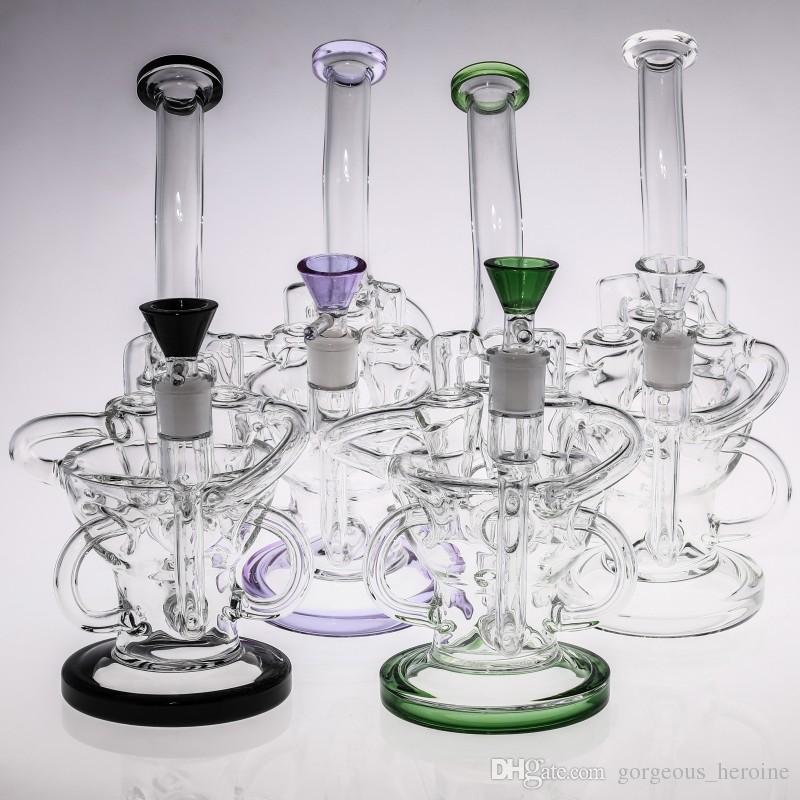 4 Colors Sets Glass Bong 26cm Tall with Cone Peice Inline Percolato 14.4 Joint Recycler Oil Rigs Free Ship Hookahs Glass Water Pipes