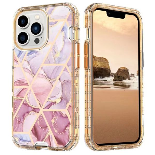 3 In 1 Marble phone Case For Iphone 14 Pro Max 13 12 Luxury Heavy Duty Shockproof Full Body Protection TPU Hard Cover for IP 11 7 plus