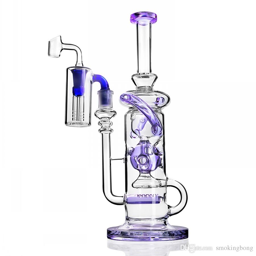 11.3 inchs Purple Bong Recycler Oil Rigs Tall Bong Water Pipes 14mm Ash Catcher Glass Bubbler Water Bongs