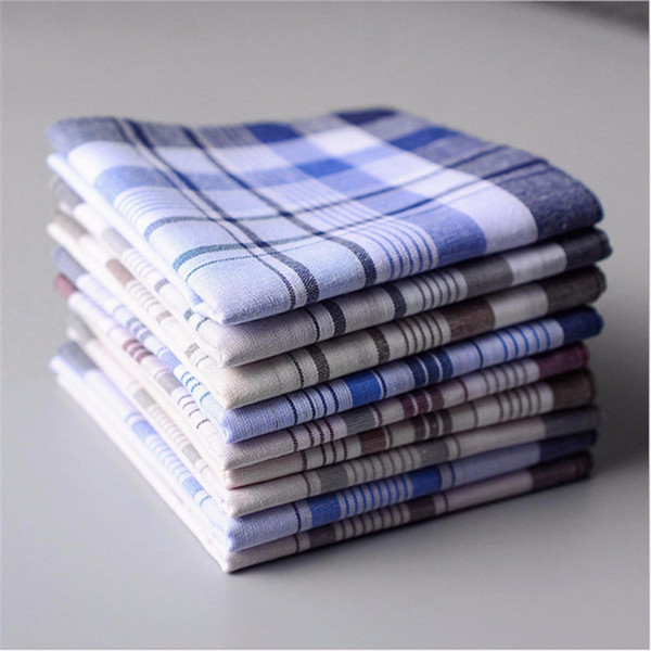 10pcs Square Plaid Stripe Handkerchiefs Men Classic Vintage Pocket Cotton Towel For Wedding Party 38*38cm Random Color