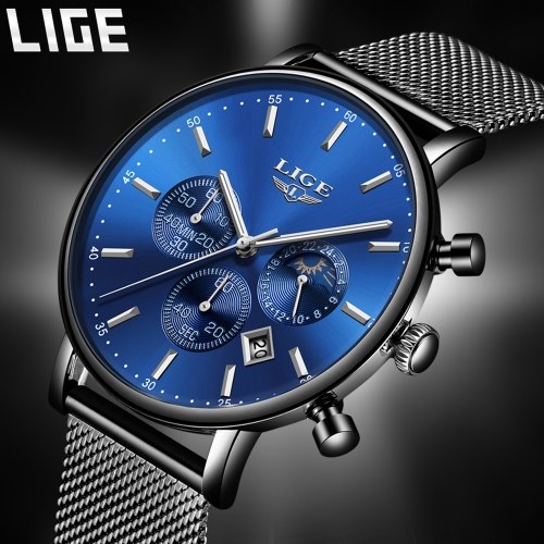 LIGE 9894 Moda Hombre Reloj de Primeras Marcas de Lujo Reloj de Cuarzo Hombres Vestido Casual Vestido Impermeable Deporte Reloj Relogio masculino