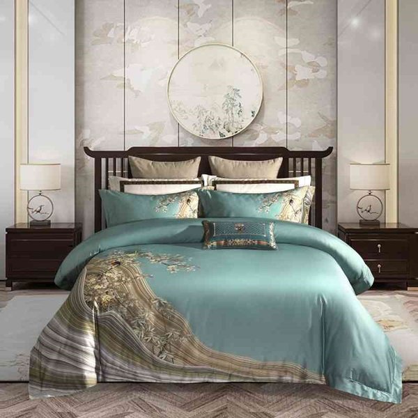 Ultra-Soft Elegant Chinoiserie 4PCS Duvet Cover Bed Sheet Pillow shams 1000TC Egyptian Cotton Luxury Bedding Set Queen King
