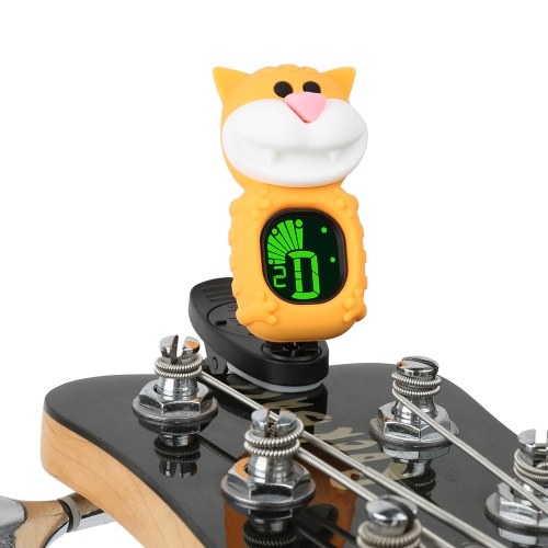 Cute Cartoon Cat Clip-On Tuner LCD Display for Guitar Chromatic Bass Ukulele Violin
